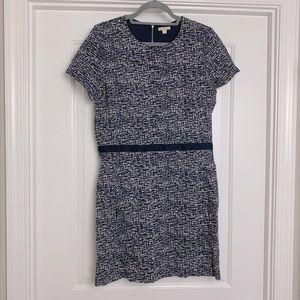 Blue Sheath Dress with White Pattern